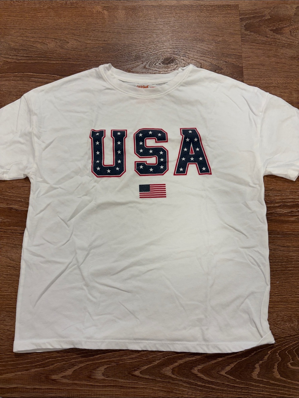 Cat & Jack White Short Sleeve Tee with Navy and Red USA Graphic